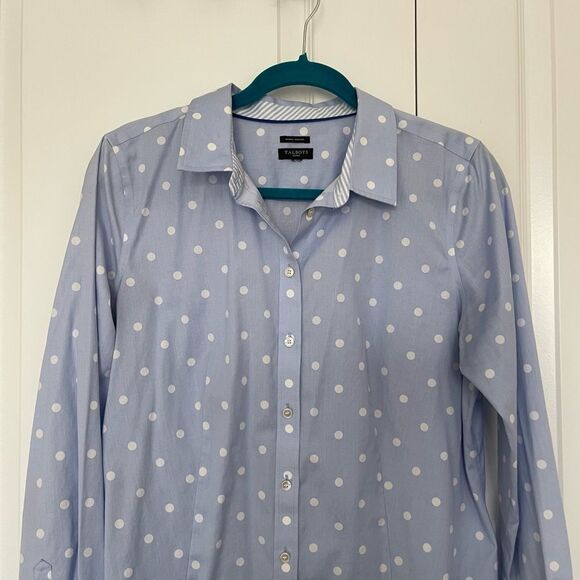 Talbots Blue Polka Dot Wrinkle Resistant Cotton Button Down Shirt Size Medium - Picture 5 of 9